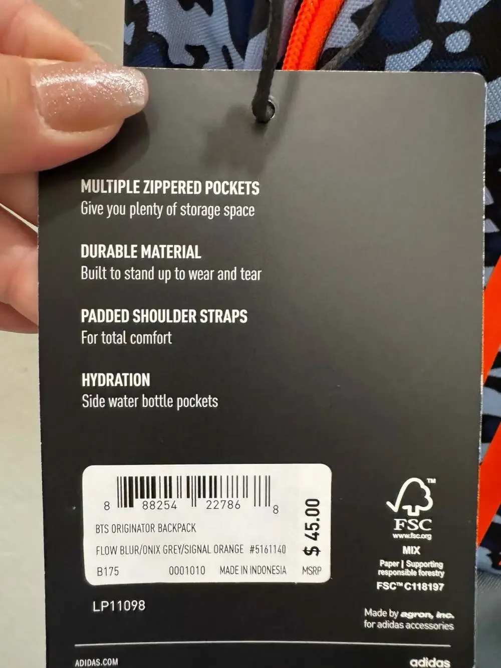 Adidas BTS Originator Backpack in Flow Blur/Onix Grey/Signal Orange